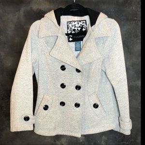 Gray hooded pea coat jacket